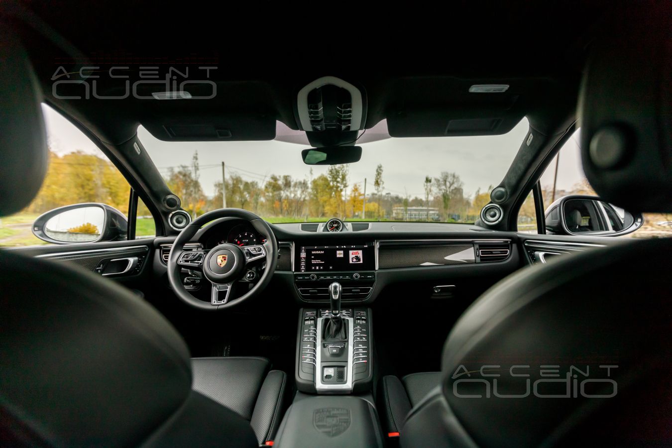 Подиумы под твитеры и среднечастотники, крыша в Алькантаре в Porsche Macan
