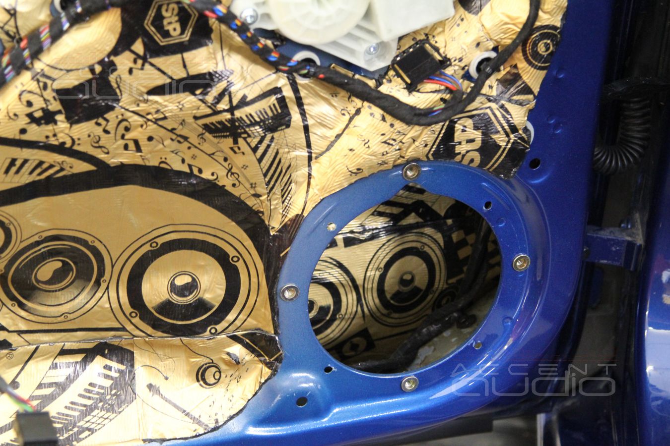 Установка акустики и шумоизоляция дверей Skoda Rapid