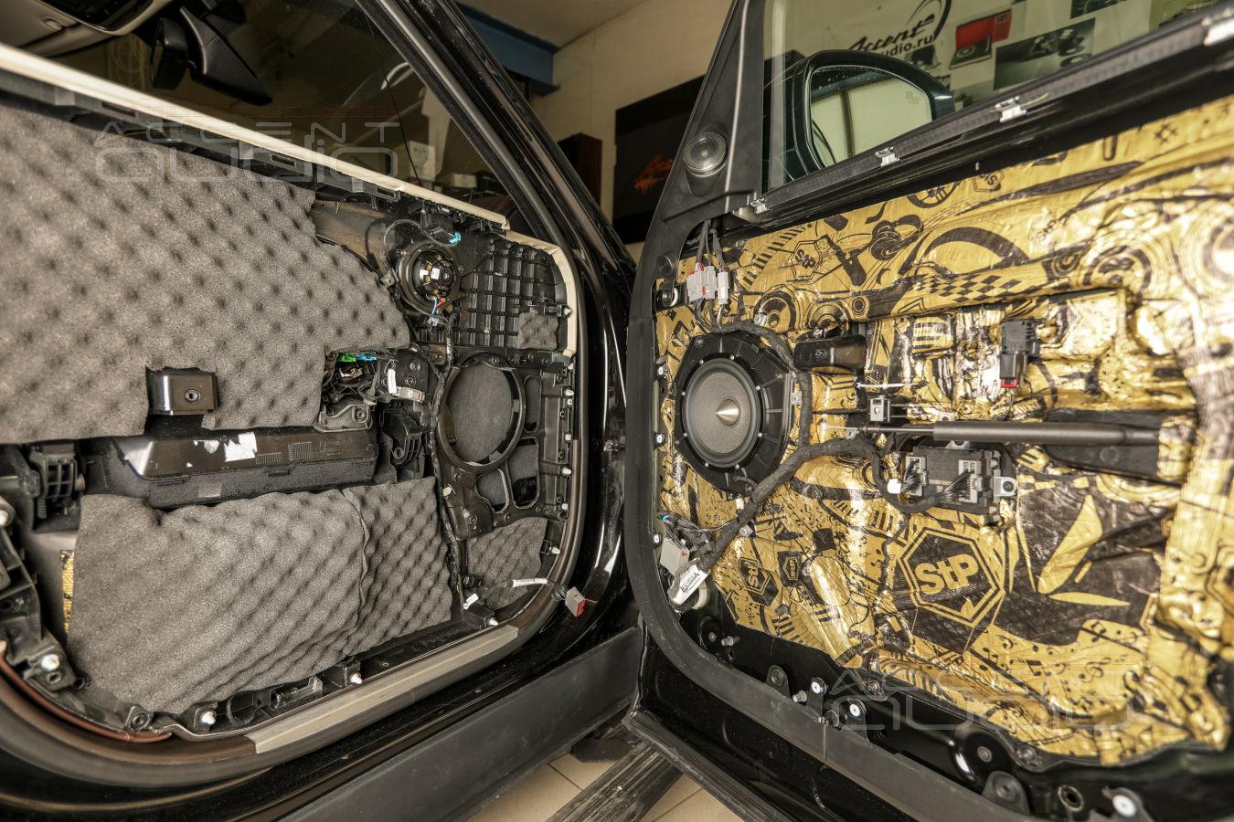 Аудиоподготовка передних дверей RangeRover и установка акустики Brax